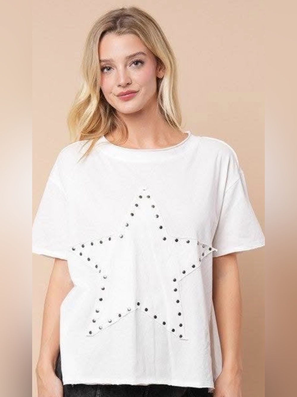 White Birch~Oversized Short Sleeve Tee with Studded Star